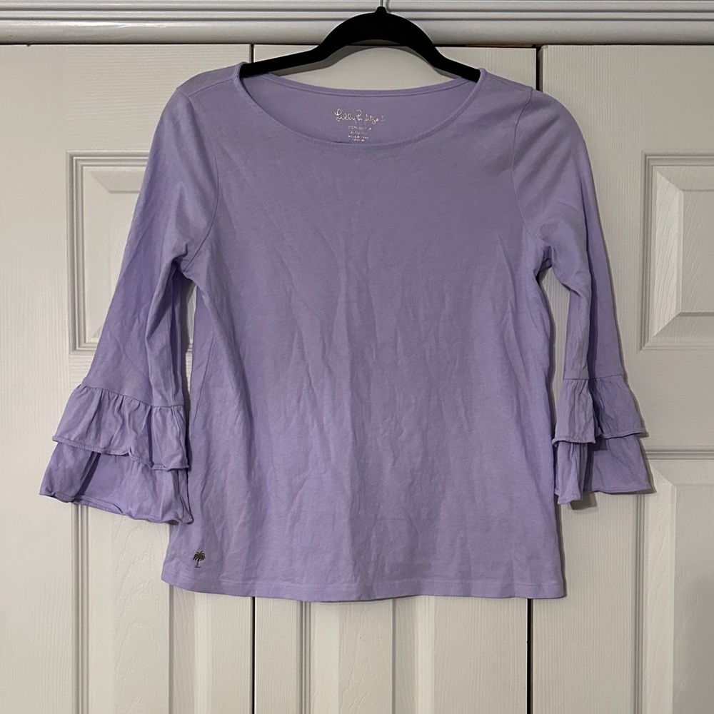 Lilly Pulitzer girls Light Purple Ruffle 3/4 Sleeve top